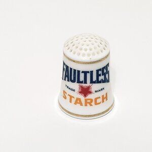 Faultless Starch Advertising Thimble Country Store Fine Porcelain 1" 1980